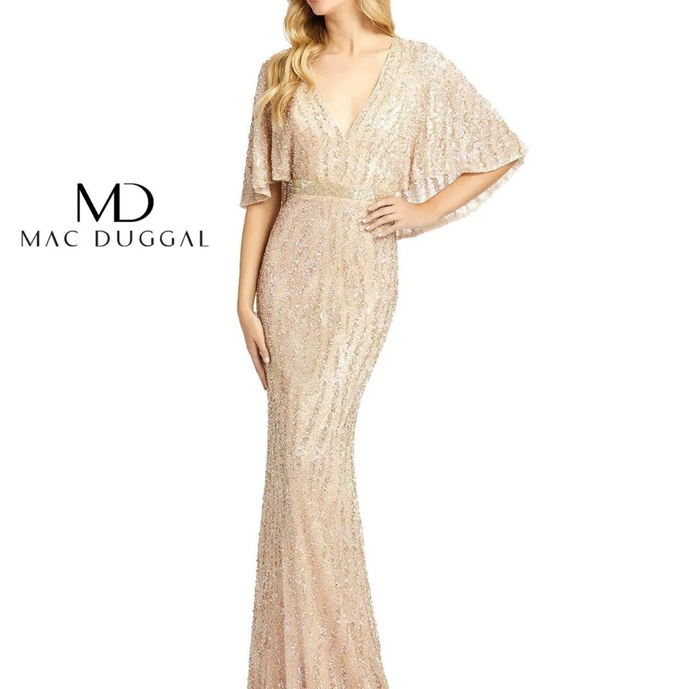 Mac Duggal 4917 Short Sleeve long Formal Mermaid Dress in Porcelain Size 2